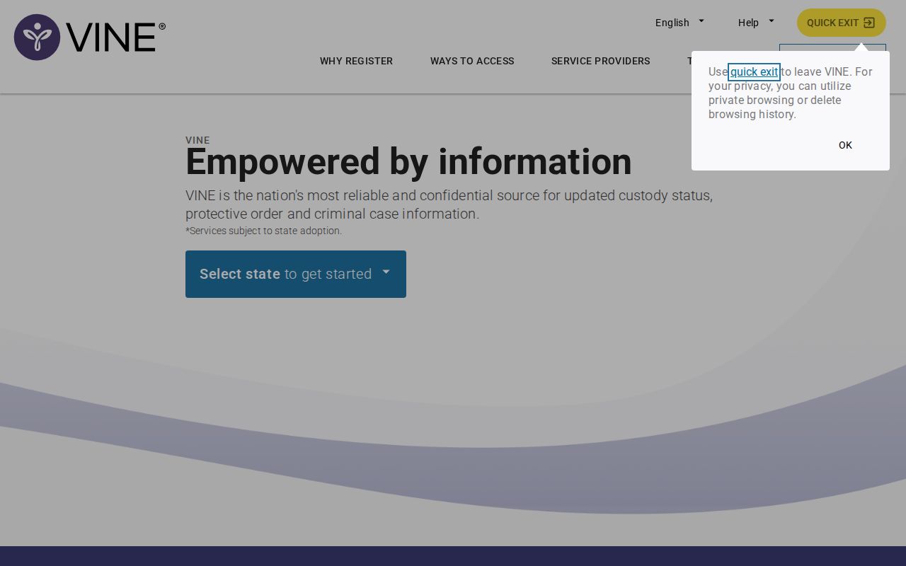 VINELink Ohio selection and person search interface
